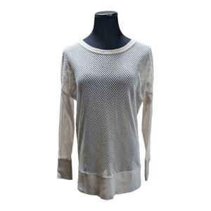 Banana Republic Fishnet Woven Knit Long Sleeve Cream Top Size M